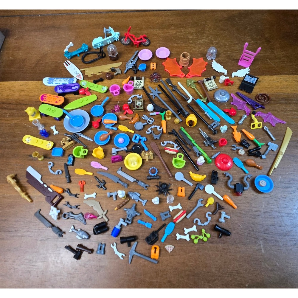 LEGO Minifigure Accessories Bulk Lot Weapons Food Tools Sports Vehicles Mixed